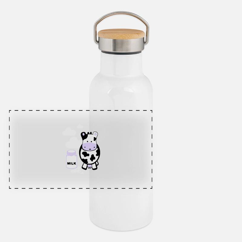 kuh milk - Panoramic Thermal Bottle with Bamboo Lid - white