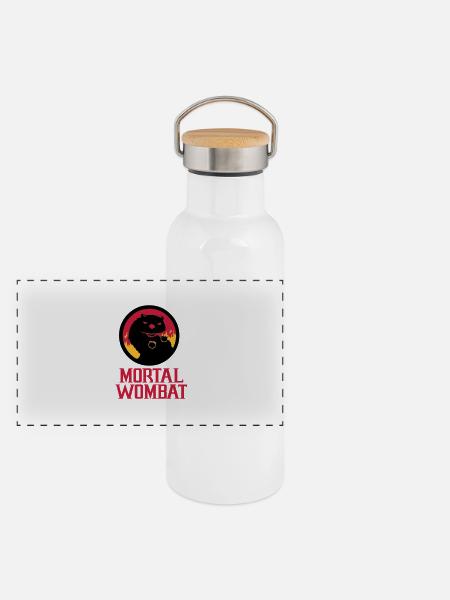 Mortal Wombat - Panorama Thermosflasche mit Bambusdeckel - Weiß - Vorne