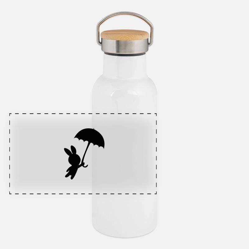 Bunny rabbit umbrella autumn fly hare Panoramic Thermal Bottle with Bamboo Lid