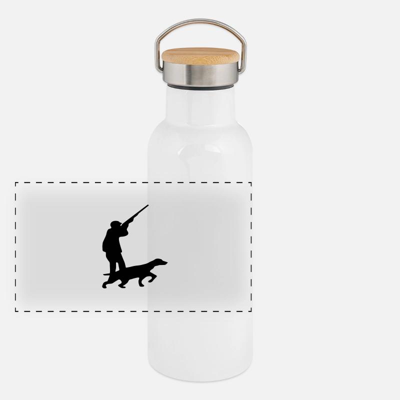 Jäger Jagd Hund Panorama Thermosflasche mit Bambusdeckel