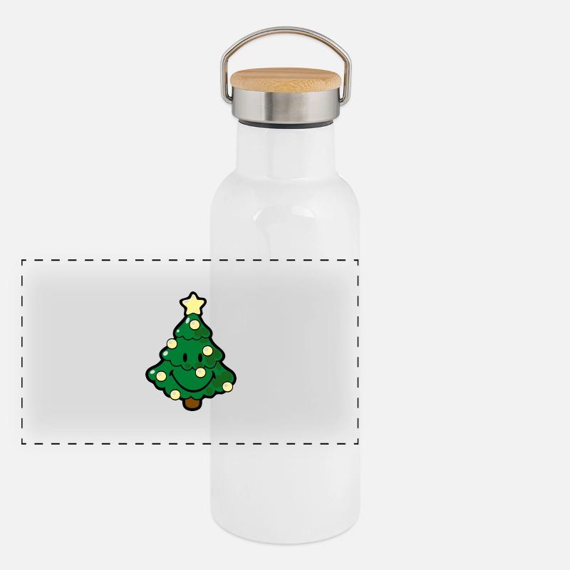 Smiley Christmas Tree Panorama Thermosflasche mit Bambusdeckel
