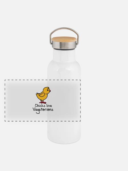 Vegetarier - Panorama Thermosflasche mit Bambusdeckel - Weiß - Vorne