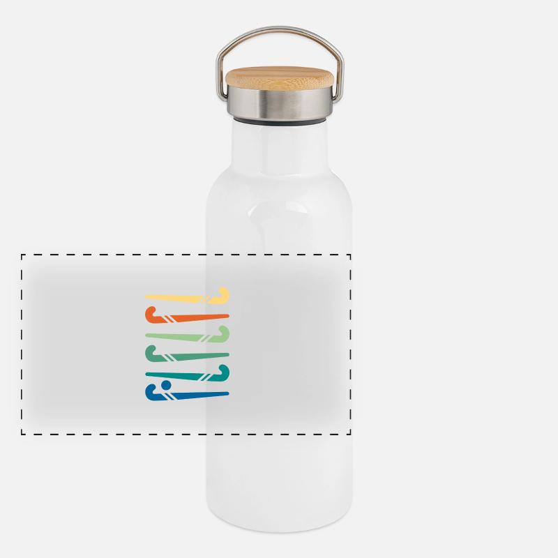 Hockeyschläger bunt Panorama Thermosflasche mit Bambusdeckel
