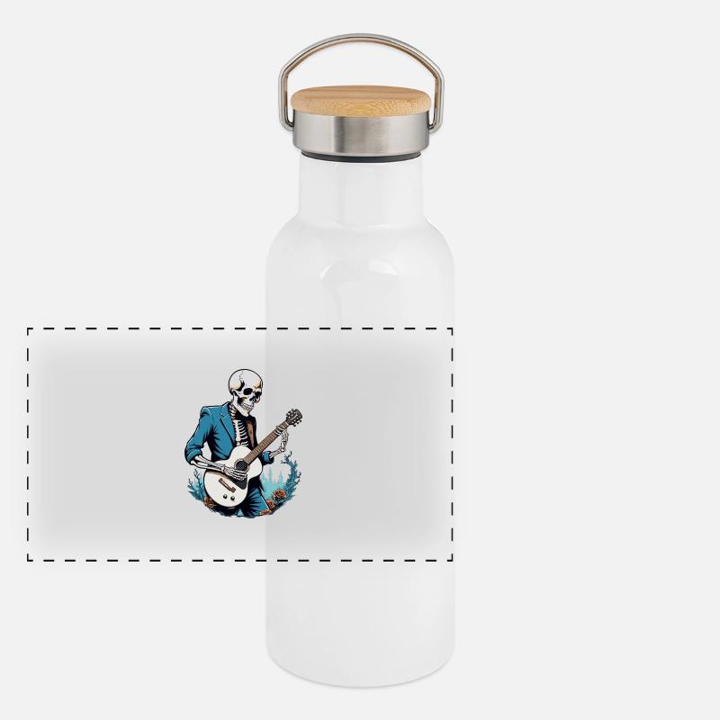 Skelett mit Gitarre Panorama Thermosflasche mit Bambusdeckel