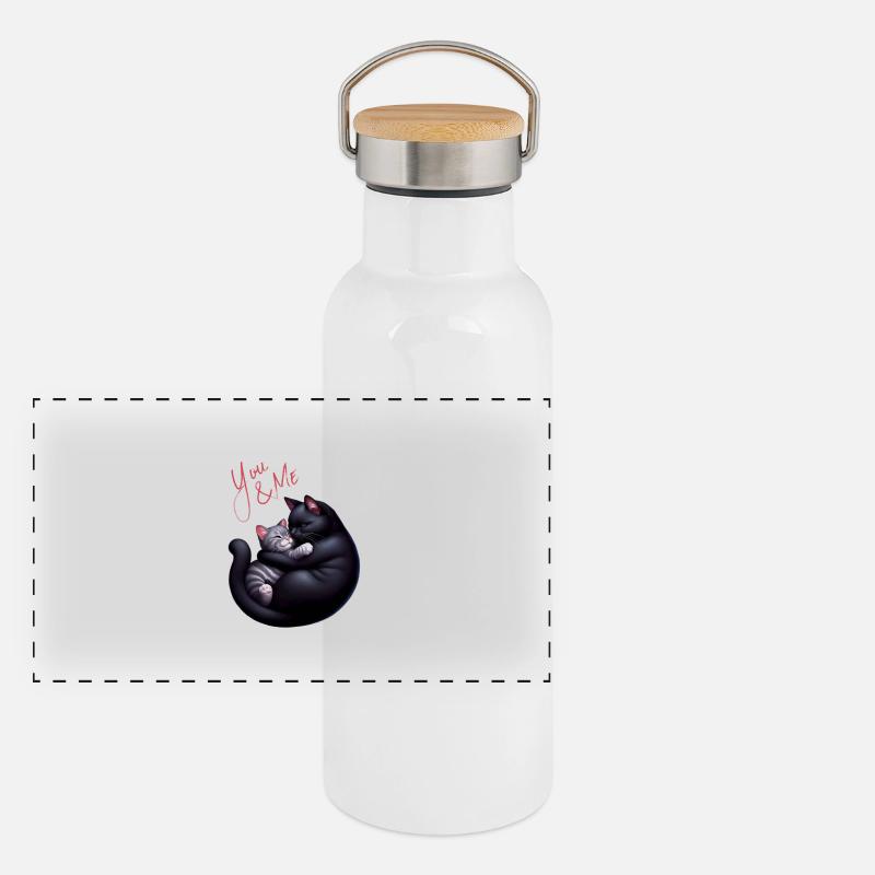 Du und ich, schwarz-grau chatten Panorama Thermosflasche mit Bambusdeckel
