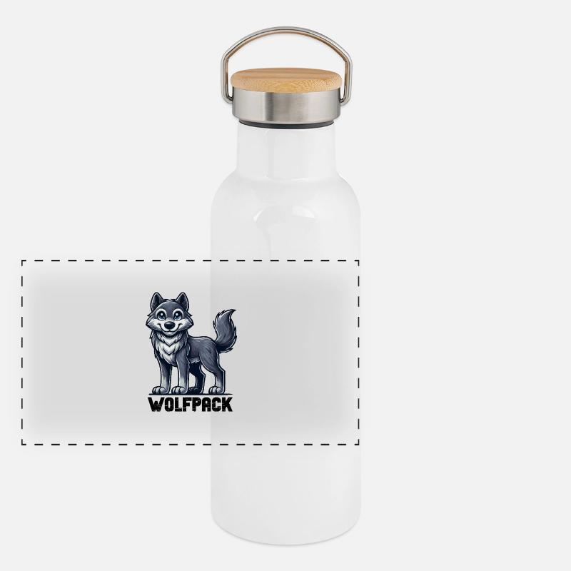 Bande dessinée loup Gourde isotherme avec bouchon en bambou