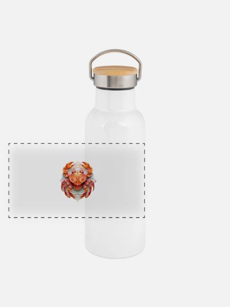 Sternzeichen Krebs - Panorama Thermosflasche mit Bambusdeckel - Weiß