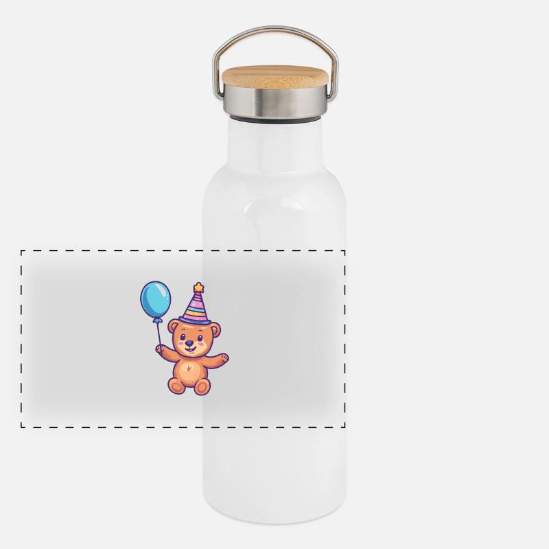 Bär Geburtstag Baby Panorama Thermosflasche mit Bambusdeckel