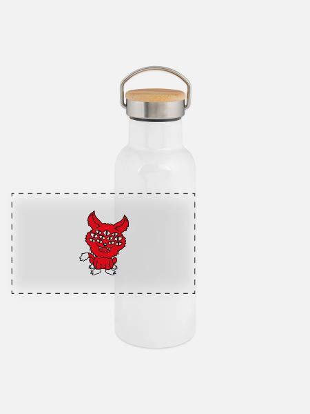 Cat Demon Many Eyes Devil Hell Evil Monster - Panoramic Thermal Bottle with Bamboo Lid - white - Front