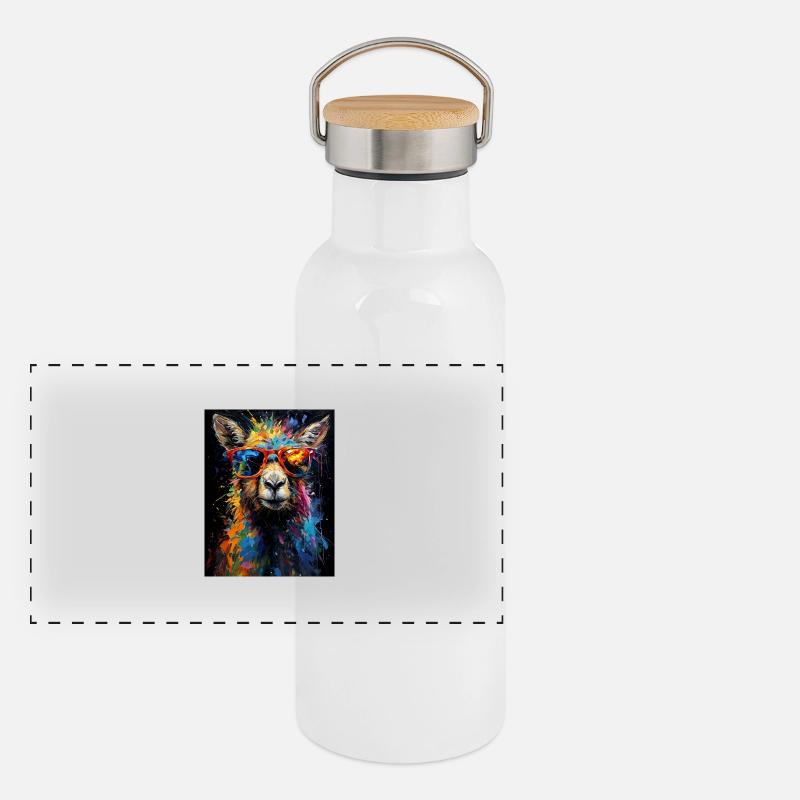Buntes Tierporträt Panorama Thermosflasche mit Bambusdeckel