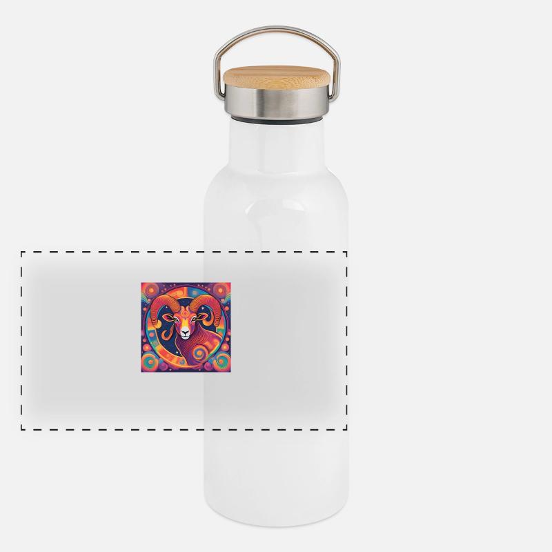 Widder Sternzeichen Astrologie Geschenk Panorama Thermosflasche mit Bambusdeckel