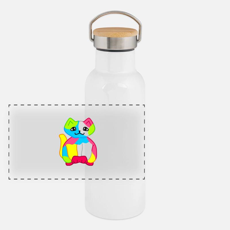 Kritzel Katze Panorama Thermosflasche mit Bambusdeckel