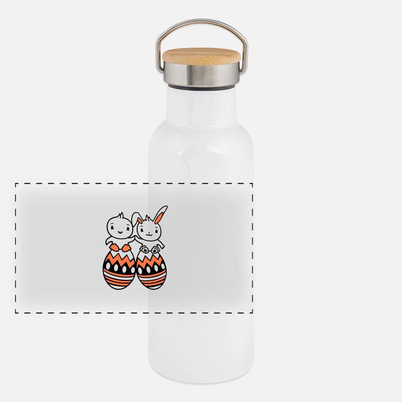 Bunny Bird Chick 2 Friends Large Easter Eggs Huge Panoramic Thermal Bottle with Bamboo Lid