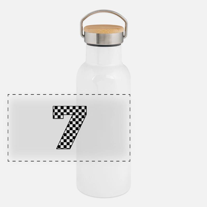 Nummer 7 kariert Panorama Thermosflasche mit Bambusdeckel