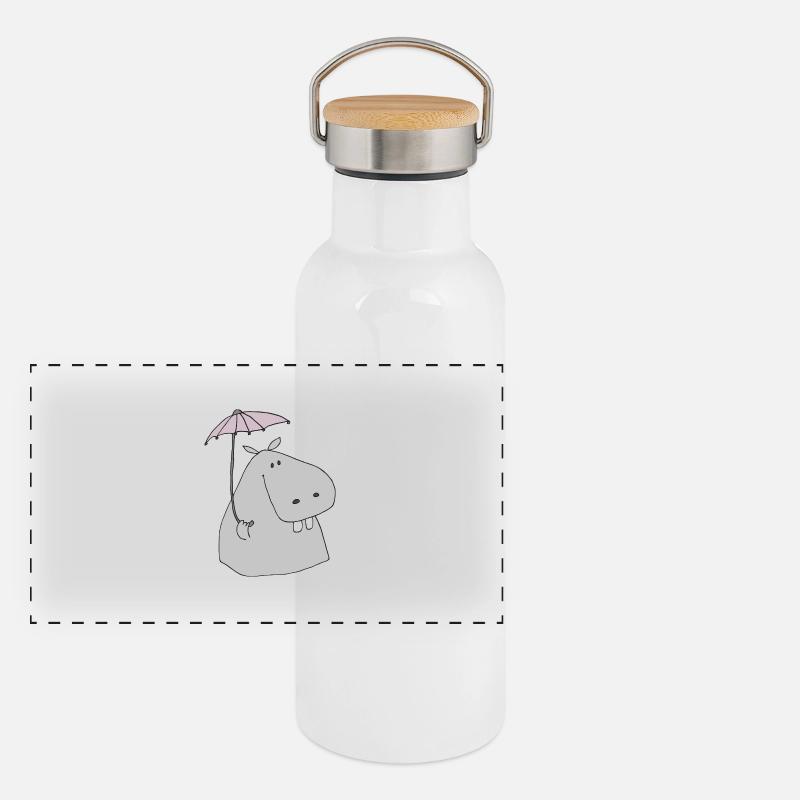 nilpferd mit schirm Panorama Thermosflasche mit Bambusdeckel