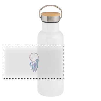 Traumfänger der Farben – sanfte Träume & Harmonie - Panorama Thermosflasche mit Bambusdeckel - Weiß - Vorne