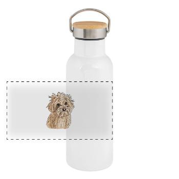 Havaneser - Panorama Thermosflasche mit Bambusdeckel - Weiß - Vorne
