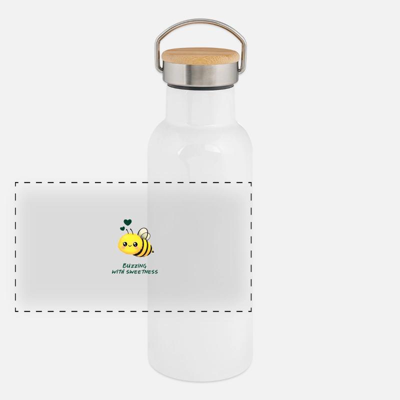 Biene Kinder Spruch Geschenk Panorama Thermosflasche mit Bambusdeckel