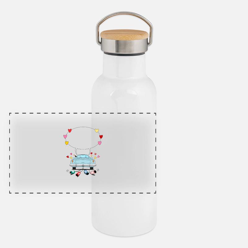 Wedding car with speech bubble in turquoise Panoramic Thermal Bottle with Bamboo Lid