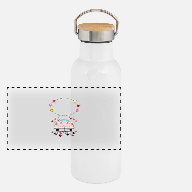 Wedding car with speech bubble in pink Panoramic Thermal Bottle with Bamboo Lid