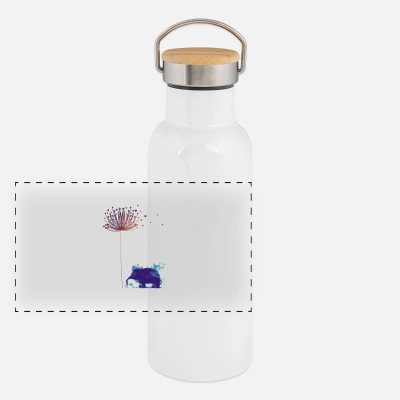 Löwenzahn-Traum: Blauer Elefant Panorama Thermosflasche mit Bambusdeckel