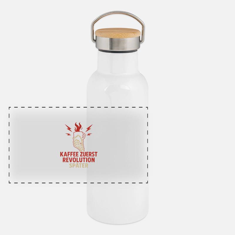 Kaffee zuerst, Revolution später. Panorama Thermosflasche mit Bambusdeckel
