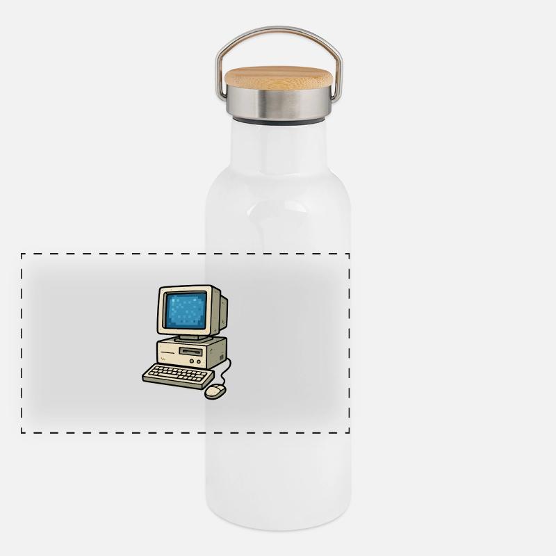 computer old school Panorama Thermosflasche mit Bambusdeckel