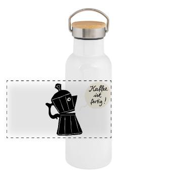 Kaffee ist fertig - Panorama Thermosflasche mit Bambusdeckel - Weiß - Vorne