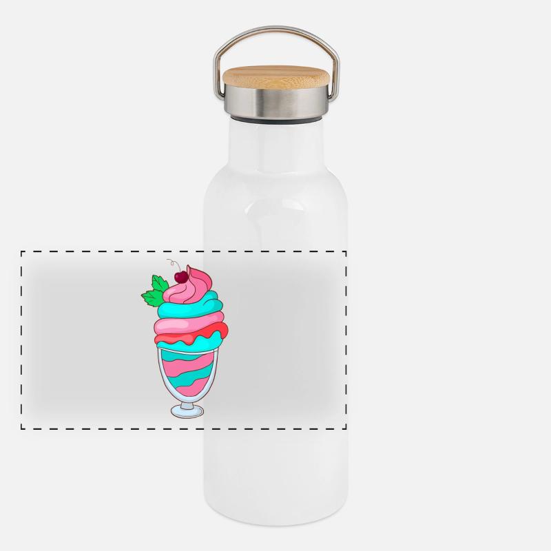 Eis Speiseeis Eiskrem Eiscreme Kugeleis Eisbecher Panorama Thermosflasche mit Bambusdeckel