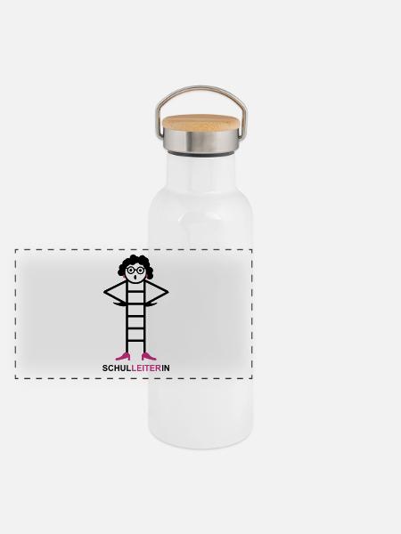 Schulleiterin - Panorama Thermosflasche mit Bambusdeckel - Weiß