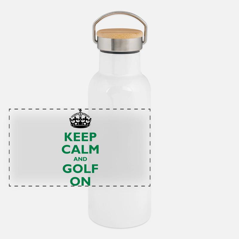 Keep calm and golf on Panorama Thermosflasche mit Bambusdeckel