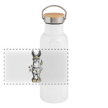 Niedlicher Esel - Panorama Thermosflasche mit Bambusdeckel - Weiß - Vorne