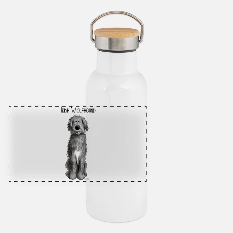 Lustiger Irischer Wolfshund Panorama Thermosflasche mit Bambusdeckel