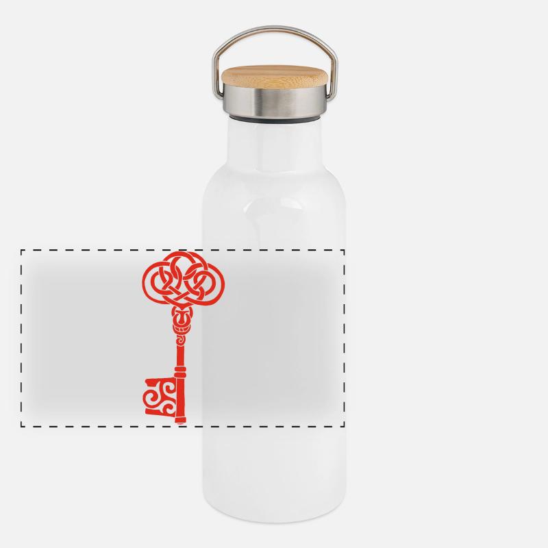 Roter keltischer Schlüssel Panorama Thermosflasche mit Bambusdeckel