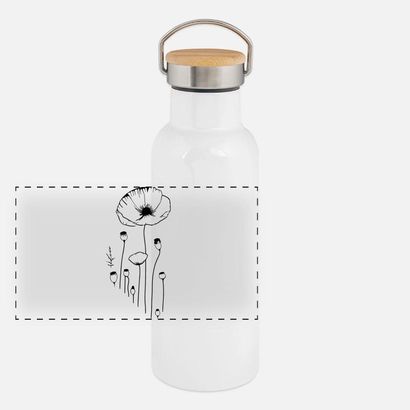 Coquelicot - fleurs et capsules de pavot à opium Gourde isotherme avec bouchon en bambou