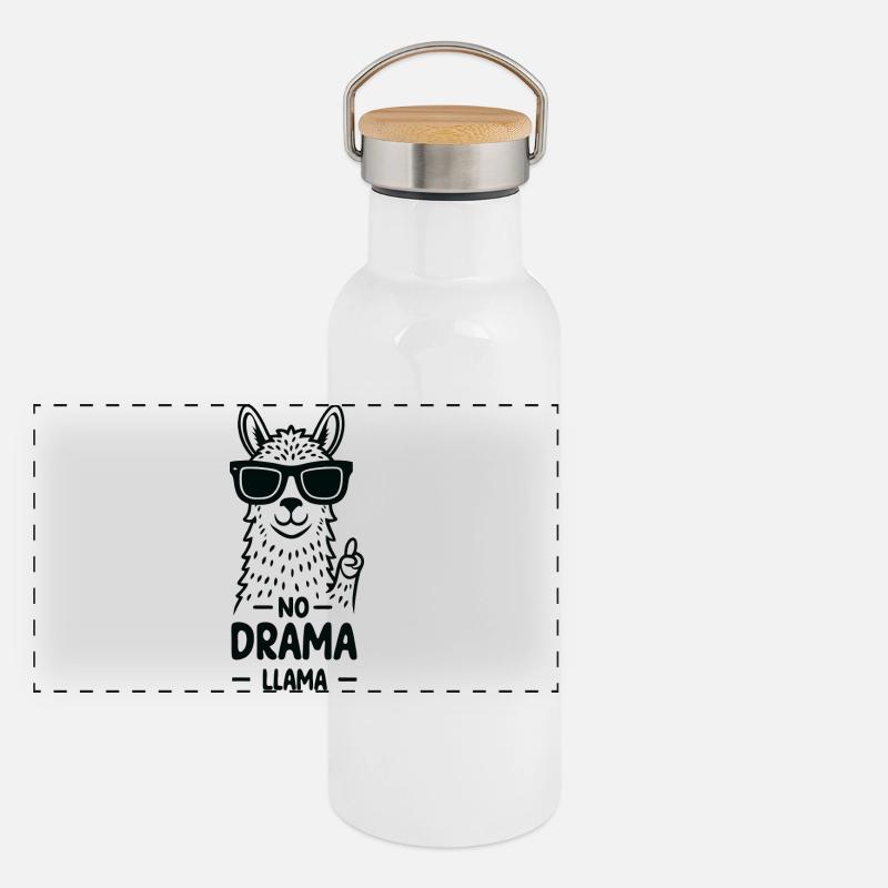 No Drama Llama funny cool alpaca with glasses Panoramic Thermal Bottle with Bamboo Lid
