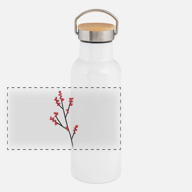 Branches de baies rouges Gourde isotherme avec bouchon en bambou