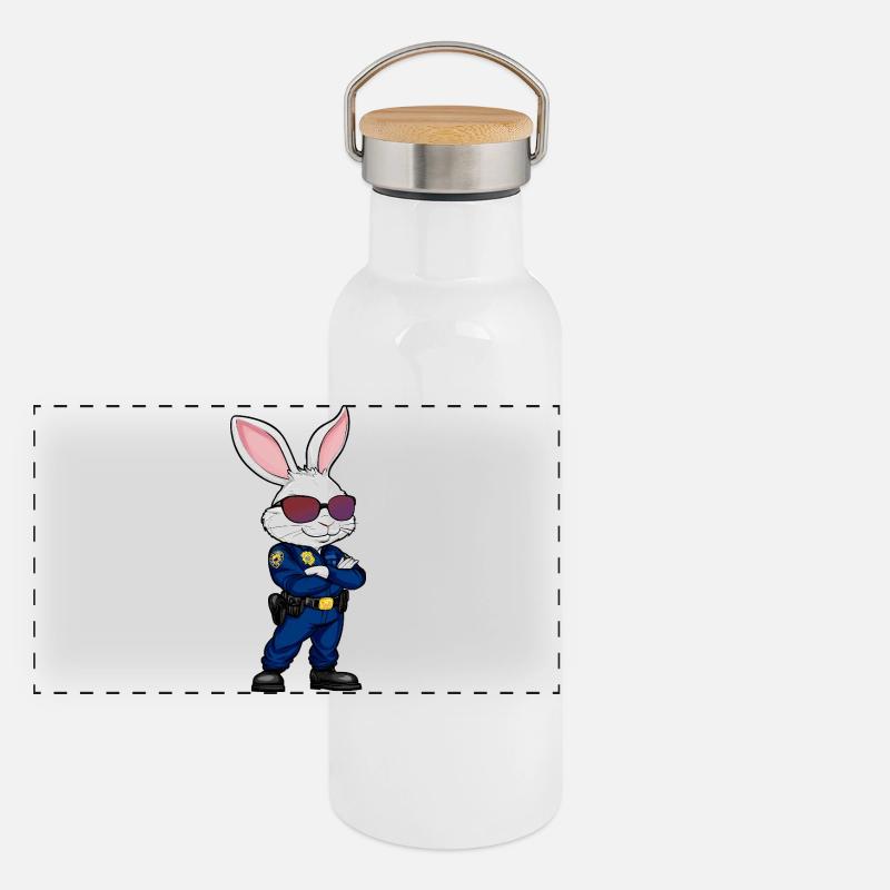 Policier Lapin - Gourde isotherme avec bouchon en bambou - blanc