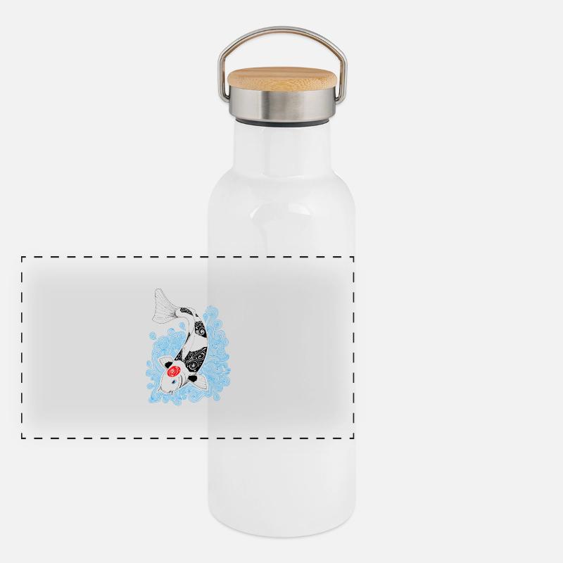 Koi Karpfen Design Panorama Thermosflasche mit Bambusdeckel
