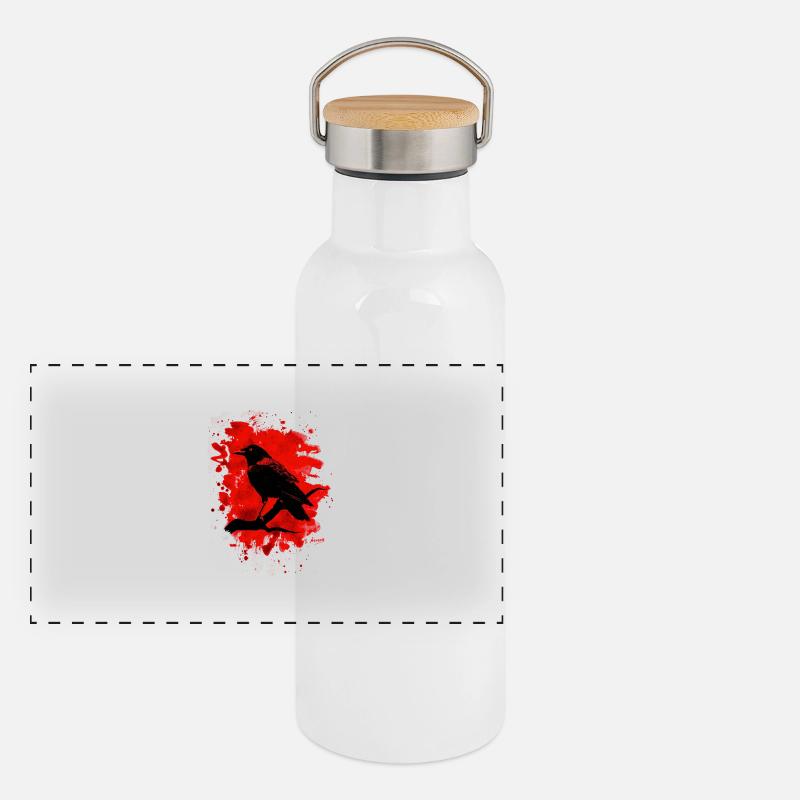 Crow bleached red Panorama Thermosflasche mit Bambusdeckel