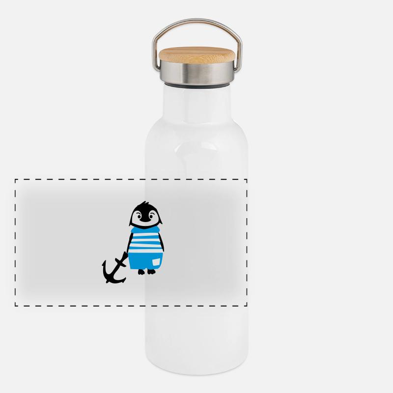 South pole penguin & anchor Panoramic Thermal Bottle with Bamboo Lid