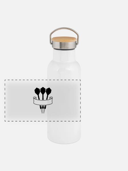 Darts Banner Logo - Gourde isotherme avec bouchon en bambou - blanc - Devant