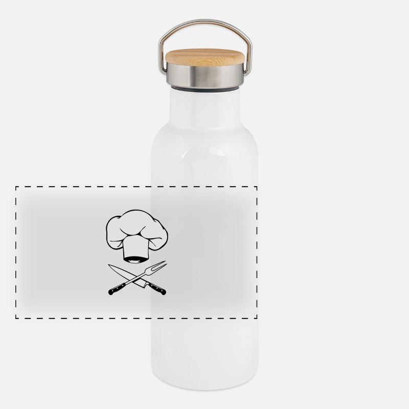 Cook cookware knife fork design Panoramic Thermal Bottle with Bamboo Lid
