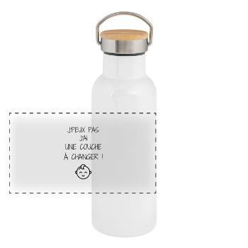 puéricultrice / puériculture / enfant / bébé - Gourde isotherme avec bouchon en bambou - blanc - Devant
