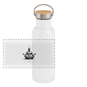 Meditation - Panoramic Thermal Bottle with Bamboo Lid - white - Front