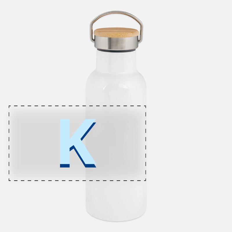 Pop und moderner blauer Buchstabe k Panorama Thermosflasche mit Bambusdeckel