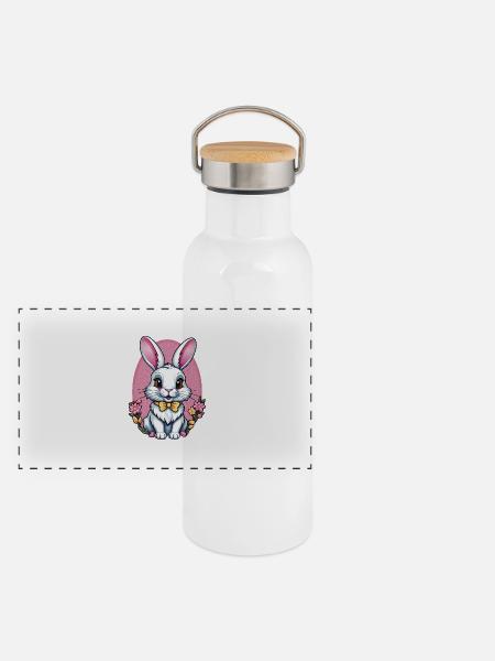Häschen - Panorama Thermosflasche mit Bambusdeckel - Weiß