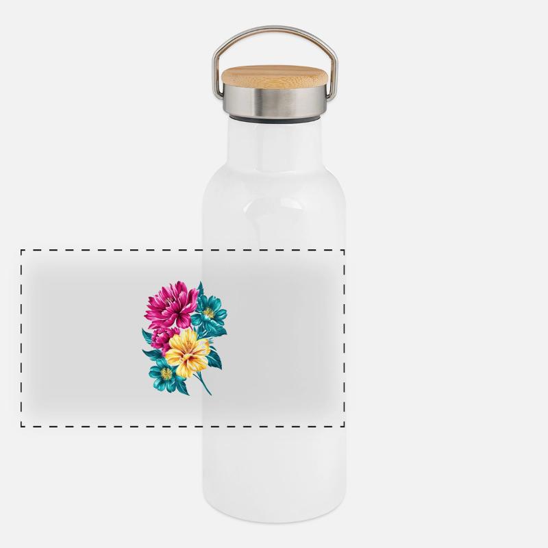 Blumenstrauß Panorama Thermosflasche mit Bambusdeckel