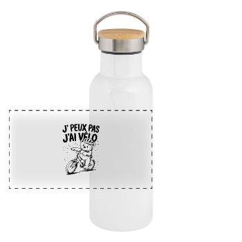 J'peux pas j'ai vélo - Gourde isotherme avec bouchon en bambou - blanc - Devant