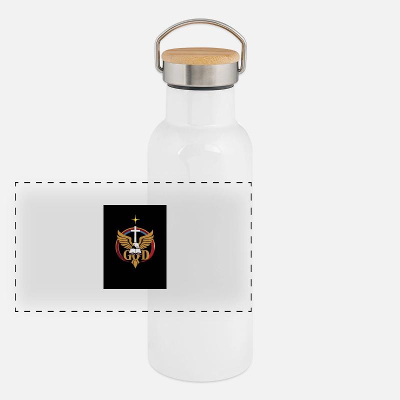 Christliches Emblem Panorama Thermosflasche mit Bambusdeckel